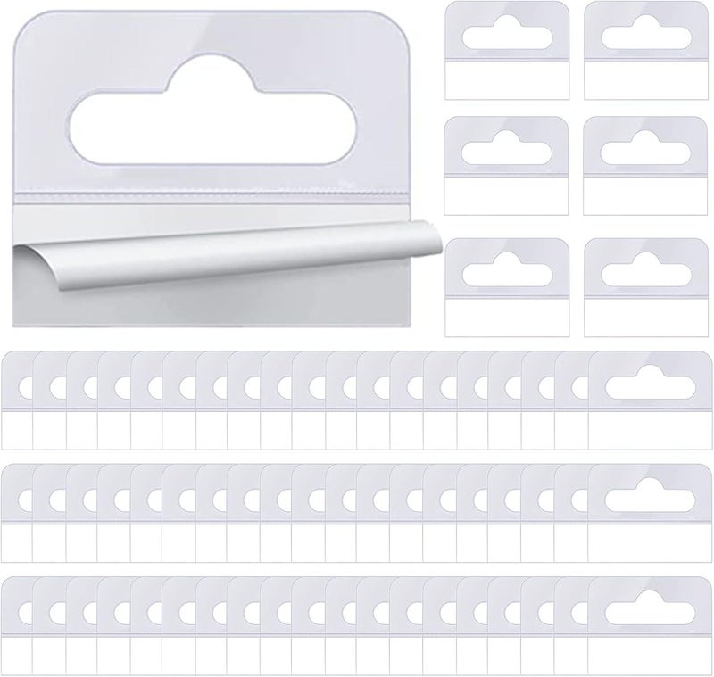 PUSNMI Hang Tags, Adhesive Tabs 200pcs Clear Self Adhesive Tabs Slot Hole Hang Tabs 1.8x1.4inch Clear Sticky Hanging Tabs for Store Retail Display Sale Items - Image 1