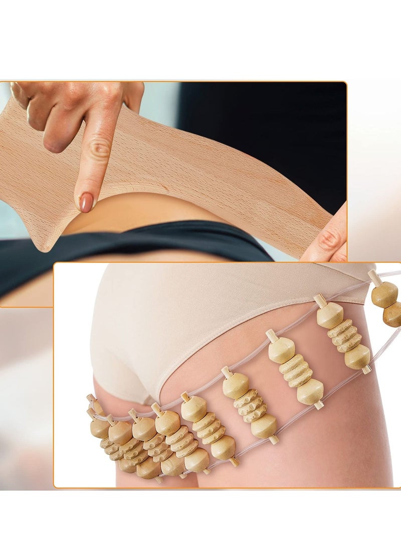 XiuWoo 100ml massage oil and 4 Pieces Wood Therapy Kit Massage Tools Maderoterapia Kit Wood Massager Roller Wood Gua Sha Roller Manual Wooden Fascia Massage for Release Cellulite Muscle Blasting Pain Relief  - Image 2