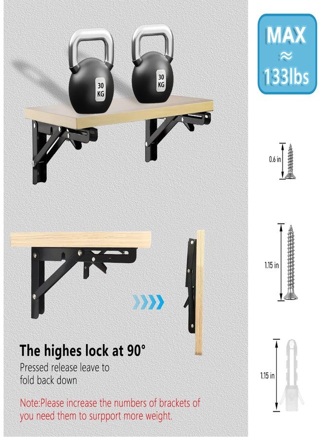 AUTOHJ Folding Shelf Bracket 12 inch 2PC Wall Mounted Collapsible Shelves Brackets Heavy Duty Foldable Workbench Bracket DIY Wall Table Hinges for RV Countertop Extension Gargage Workstation Table Supports - Image 4