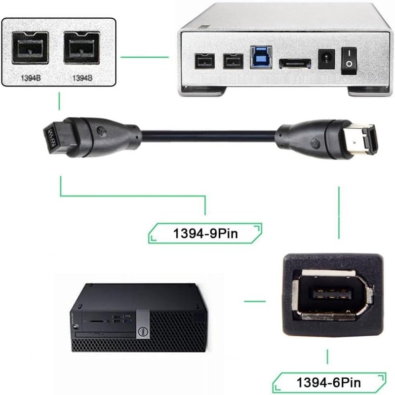 Chenyang 9 PIN / 6 PIN BETA FireWire 800 - FireWire 400 9-6 Cable IEEE 1394B 1.8m Black - Image 4