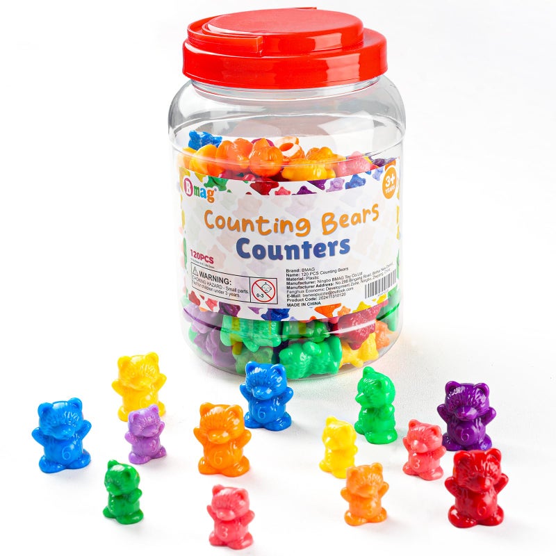 Bmag 120 PCS Counting Bears Math Manipulatives 60 Large 60 Small Bears in 12 Colors Color Sorting Toys for Toddlers 3 Preschool Kindergarten STEM Learning Educational Toys with Storage Jar - Image 3