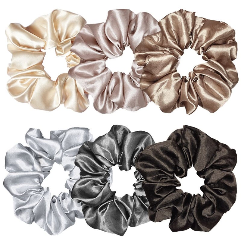 Sufermoe 6 Pcs Satin Silk Hair Scrunchies Soft Hair Ties for Women and Girls 6 Classic Colors 45 Inch Metallic color