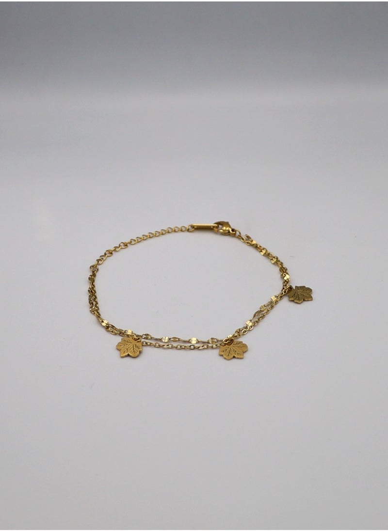 mjuhurat Golden Maple Leaf Charm Bracelet – Double Chain, Gold-Plated, Adjustable Fit  - Image 3