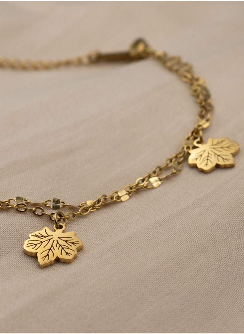 mjuhurat Golden Maple Leaf Charm Bracelet – Double Chain, Gold-Plated, Adjustable Fit  - Image 5