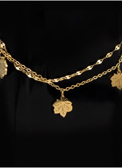 Golden Maple Leaf Charm Bracelet – Double Chain, Gold-Plated, Adjustable Fit