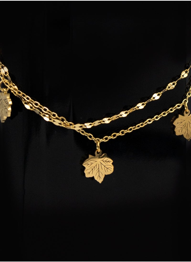 mjuhurat Golden Maple Leaf Charm Bracelet – Double Chain, Gold-Plated, Adjustable Fit  - Image 1