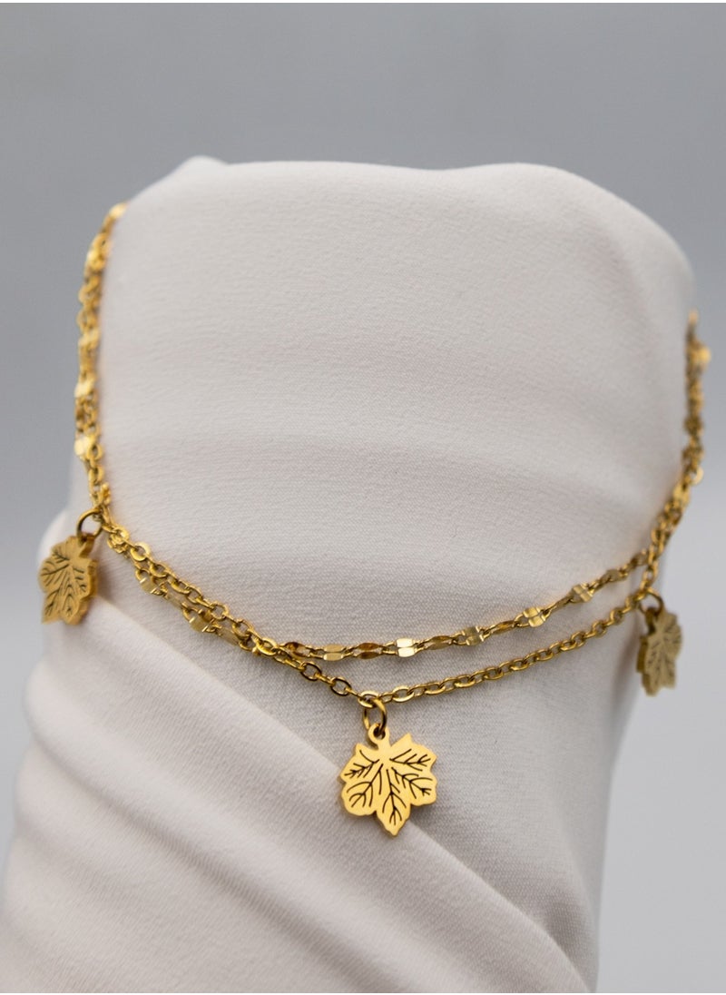 mjuhurat Golden Maple Leaf Charm Bracelet – Double Chain, Gold-Plated, Adjustable Fit  - Image 4