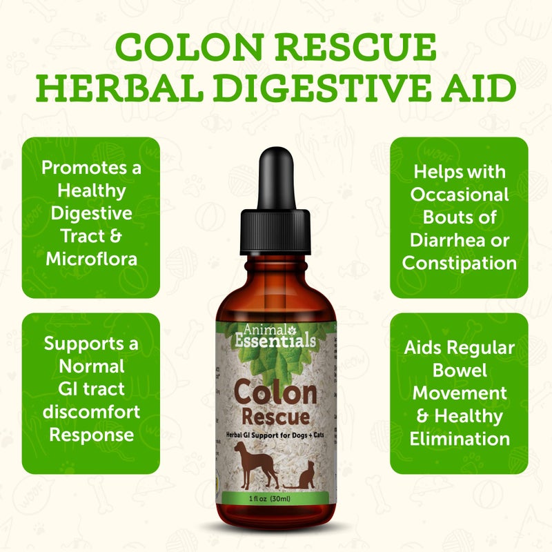 Animal Essentials Colon Rescue for Dogs & Cats - Constipation Relief, Stool Softener with Slippery Elm, Marshmallow Root, Licorice Root - 1 Fl Oz - Image 1