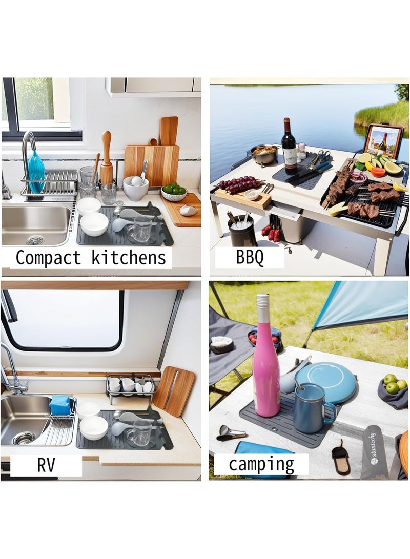 YelaJoy Silicone Dish Drying Mat for Small Kitchens Or Travel - 15.8"x10.2" & Foldable & Space-Saving | Heat-Resistant, Non-Slip - Image 5