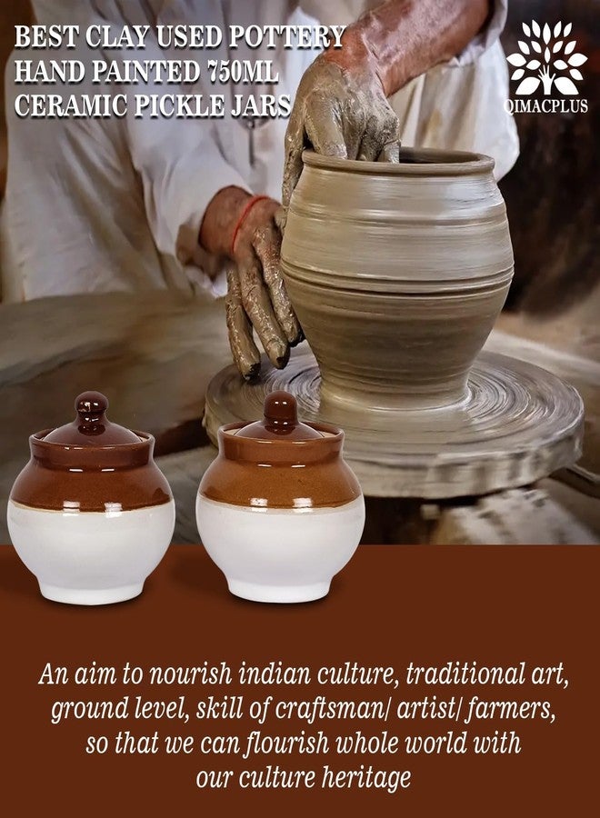 Qimacplus Ceramic Handi Pickle Jar| Food Storage Jar | Multipurpose Jar | Lota Jar For kitchine and Dinning table 500 ML set of 2 - Image 5