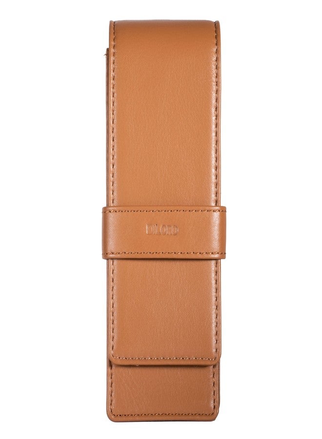 DiLoro Leather Triple Pen Case Pencil Pouch Holder for Three Fountain Ballpoint Rollerball Pens and Pencils (Tan) - Image 1