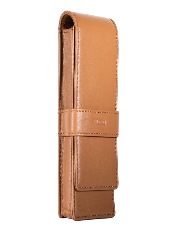DiLoro Leather Triple Pen Case Pencil Pouch Holder for Three Fountain Ballpoint Rollerball Pens and Pencils (Tan) - Image 2