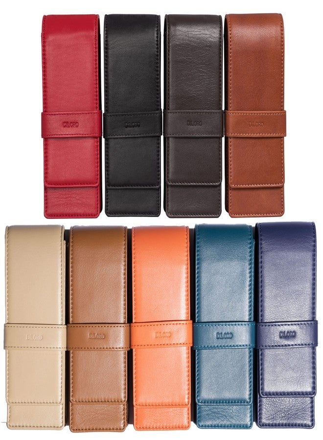 DiLoro Leather Triple Pen Case Pencil Pouch Holder for Three Fountain Ballpoint Rollerball Pens and Pencils (Tan) - Image 4