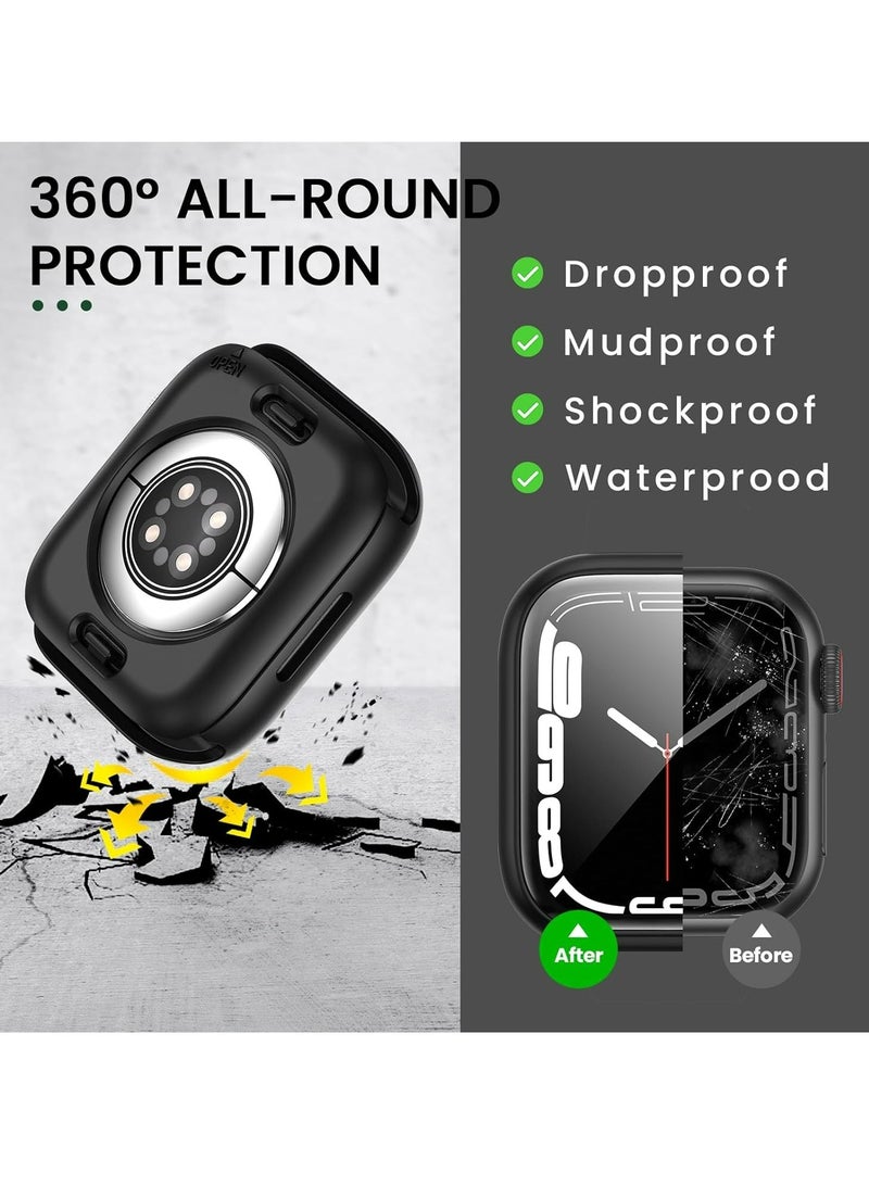Waterproof Case for44mm, 360° Protective Hard PC Front & Back Bumper with HD Tempered Glass Screen Protector