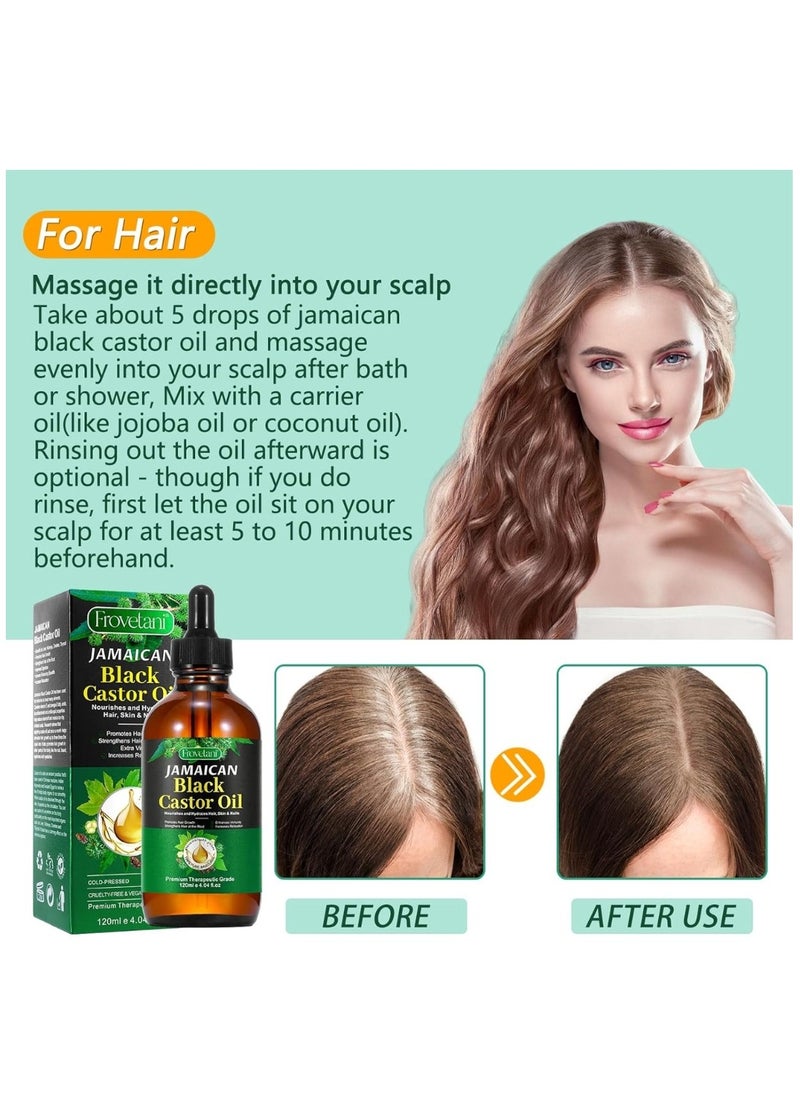 Frovetani - 120ml Jamaican Black Cold Pressed Castor Oil for Hair and Skin Care Eyelashes and Eyebrows Hair Loss & Dry Damaged Hair Nourishment Scalp Stimulates Hair Growth for Men & Women - Image 1