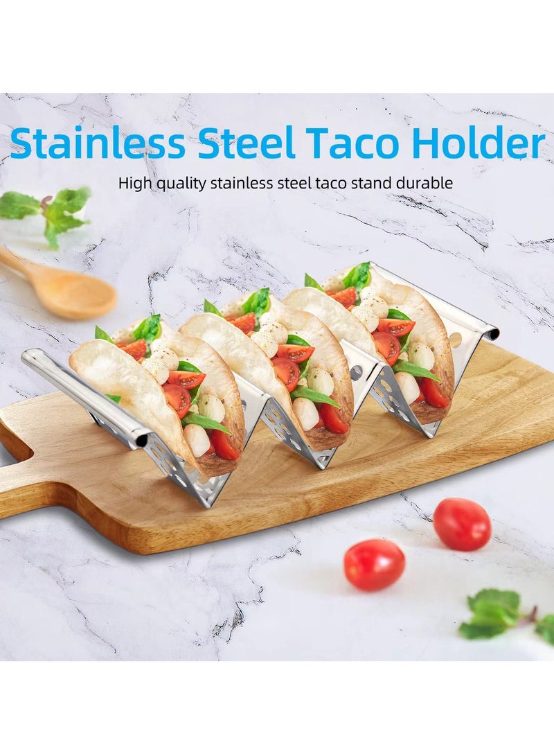 Barakah Set of 4 Taco Holders, Stainless Steel Taco Stand Plates, Each Holds 3 Tortillas, with Easy Access Handle, Microwave, Air Fryer, and Oven Safe - Image 3