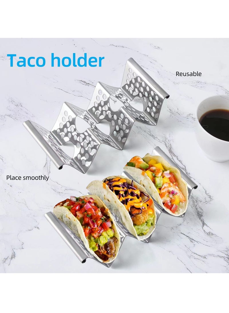Barakah Set of 4 Taco Holders, Stainless Steel Taco Stand Plates, Each Holds 3 Tortillas, with Easy Access Handle, Microwave, Air Fryer, and Oven Safe - Image 2
