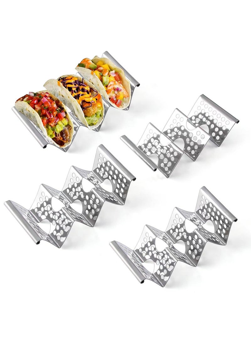 Barakah Set of 4 Taco Holders, Stainless Steel Taco Stand Plates, Each Holds 3 Tortillas, with Easy Access Handle, Microwave, Air Fryer, and Oven Safe - Image 1