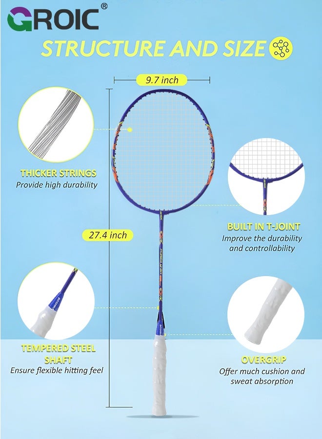 GROIC مجموعة مضارب كرة الريشة مع 2 مضارب، 3 كرات ريشة، و 1 حقيبة كرة ريشة، مضرب كرة ريشة للاعبين 2، مضارب كرة ريشة - Image 2
