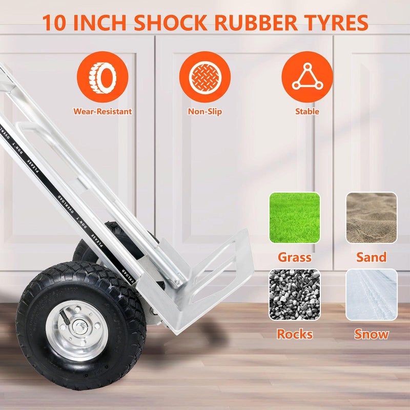 THDUGG Aluminum Hand Truck 600 LBS Capacity, Handle Heavy Duty Industrial Dolly with 10" Pneumatic Tire and 2 Elastic Cords, Platform Cart for Transport and Moving in Home, Office, Warehouse, Supermarket - Image 5