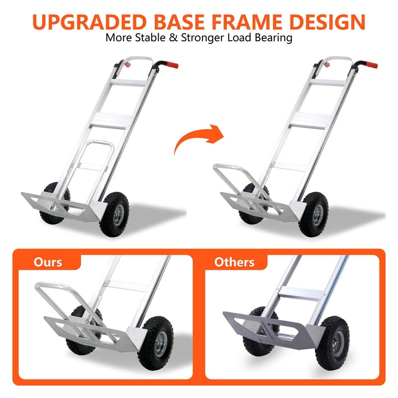 THDUGG Aluminum Hand Truck 600 LBS Capacity, Handle Heavy Duty Industrial Dolly with 10" Pneumatic Tire and 2 Elastic Cords, Platform Cart for Transport and Moving in Home, Office, Warehouse, Supermarket - Image 3