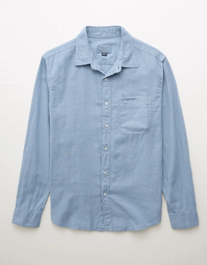 American Eagle AE Long-Sleeve Linen-Blend Button-Up Shirt