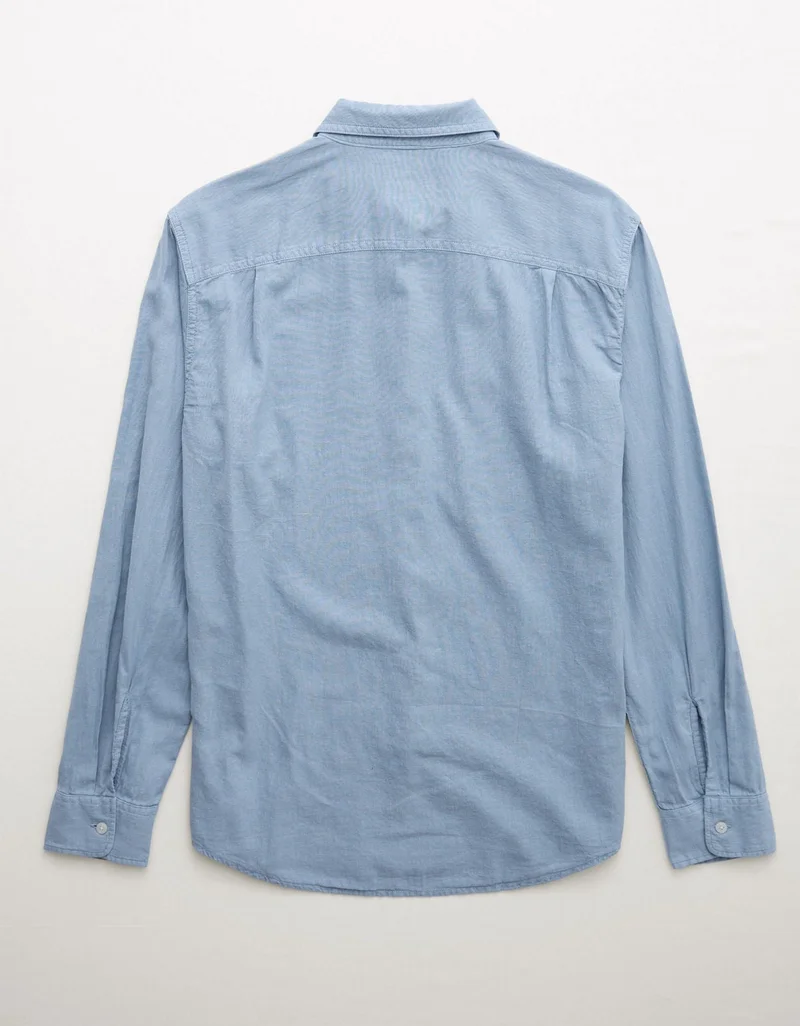 American Eagle AE Long-Sleeve Linen-Blend Button-Up Shirt
