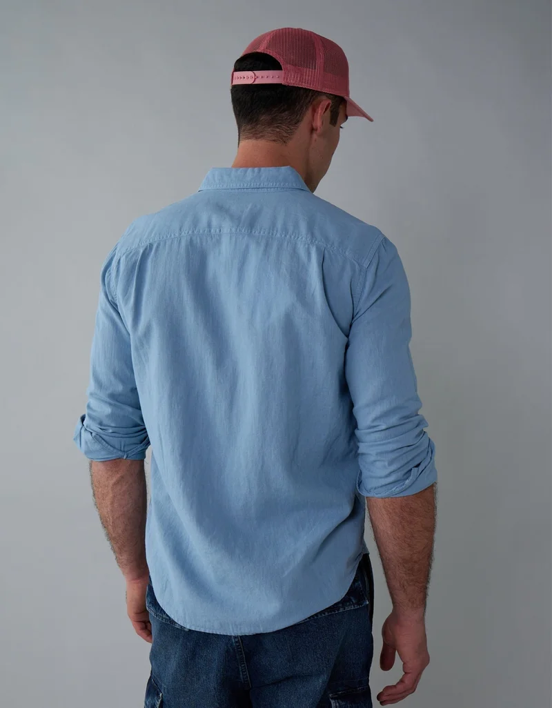 American Eagle AE Long-Sleeve Linen-Blend Button-Up Shirt