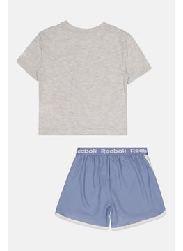 Reebok Kids Girl 2 Piece Graphic Printed T-Shirt And Shorts, Grey/Blue  - Image 2