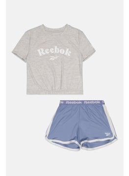 Reebok Kids Girl 2 Piece Graphic Printed T-Shirt And Shorts, Grey/Blue  - Image 1