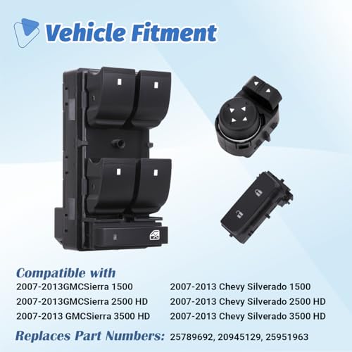 AiYiGu Power Window Control & Driver Door Lock Switch Compatible with 2007-2013 Chevrolet Silverado/GMC Sierra 1500, 2500HD, 3500HD - Image 3