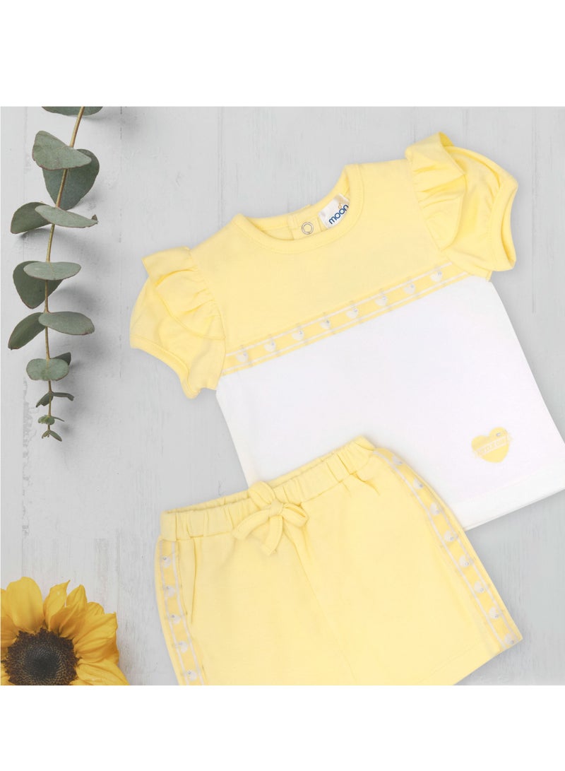 MOON 100% Cotton Short-Sleeved Top & Shorts 6-9M Yellow - Lemon Hearts - Image 5