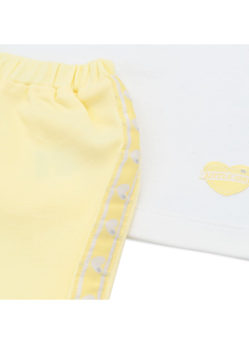 MOON 100% Cotton Short-Sleeved Top & Shorts 6-9M Yellow - Lemon Hearts - Image 4