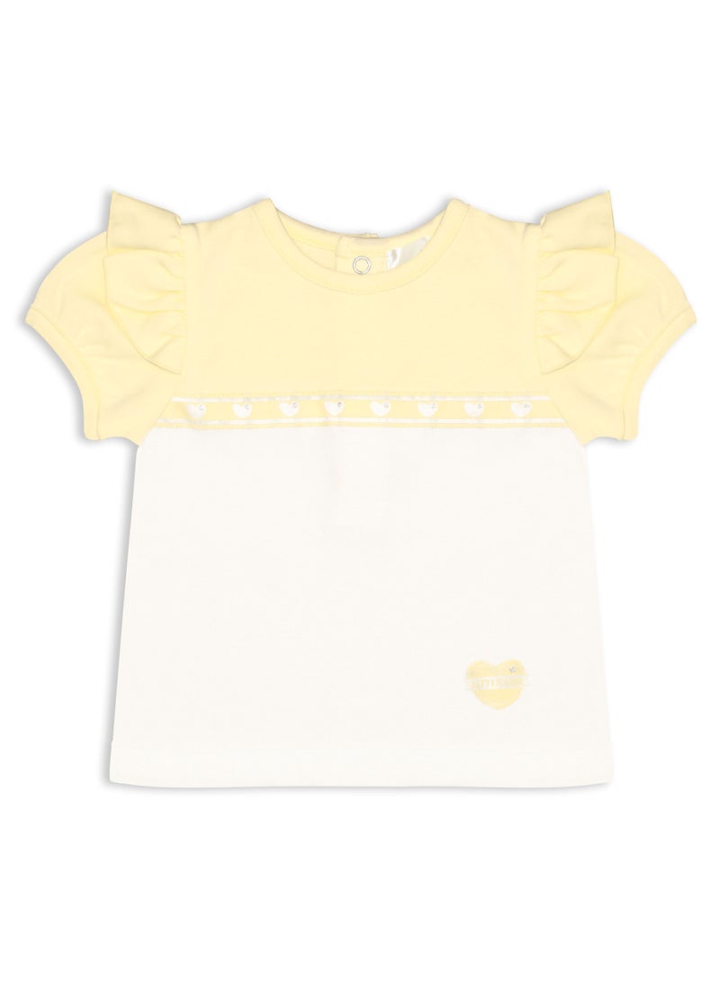 MOON 100% Cotton Short-Sleeved Top & Shorts 6-9M Yellow - Lemon Hearts - Image 3