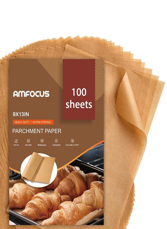 AMFOCUS Parchment Paper Sheets, 9x13 In Non-Stick Precut Baking Parchment for Baking, Grilling, Air Fryer, Steaming, and More (Unbleached) - Quarter Sheet Size, Perfect for Bread, Cakes, Cookies, 100PCS - Image 1