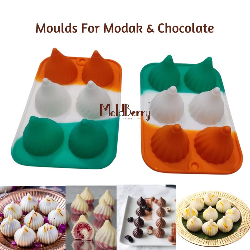 MoldBerry Silicone 6 Cavities Modak Shape Chocolates Mold Modak Filling Mould Cupcakes Decoration Cake Border Decorating for Ganesh Chaturthi Festival Theme Mold Pack of 2 Multicolor - Image 2
