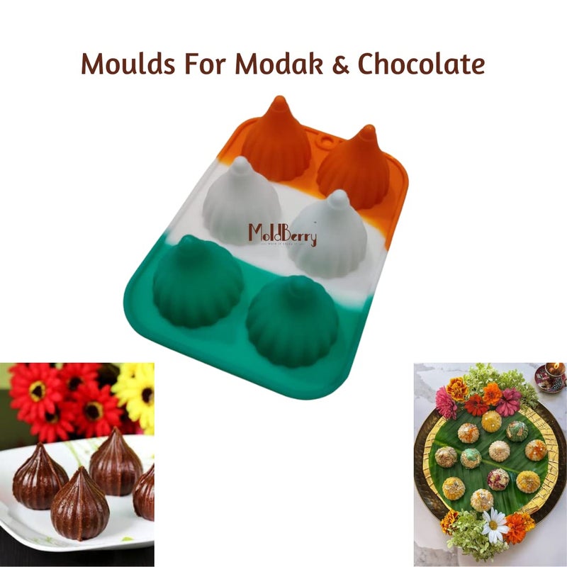 MoldBerry Silicone 6 Cavities Modak Shape Chocolates Mold Modak Filling Mould Cupcakes Decoration Cake Border Decorating for Ganesh Chaturthi Festival Theme Mold Pack of 2 Multicolor - Image 3