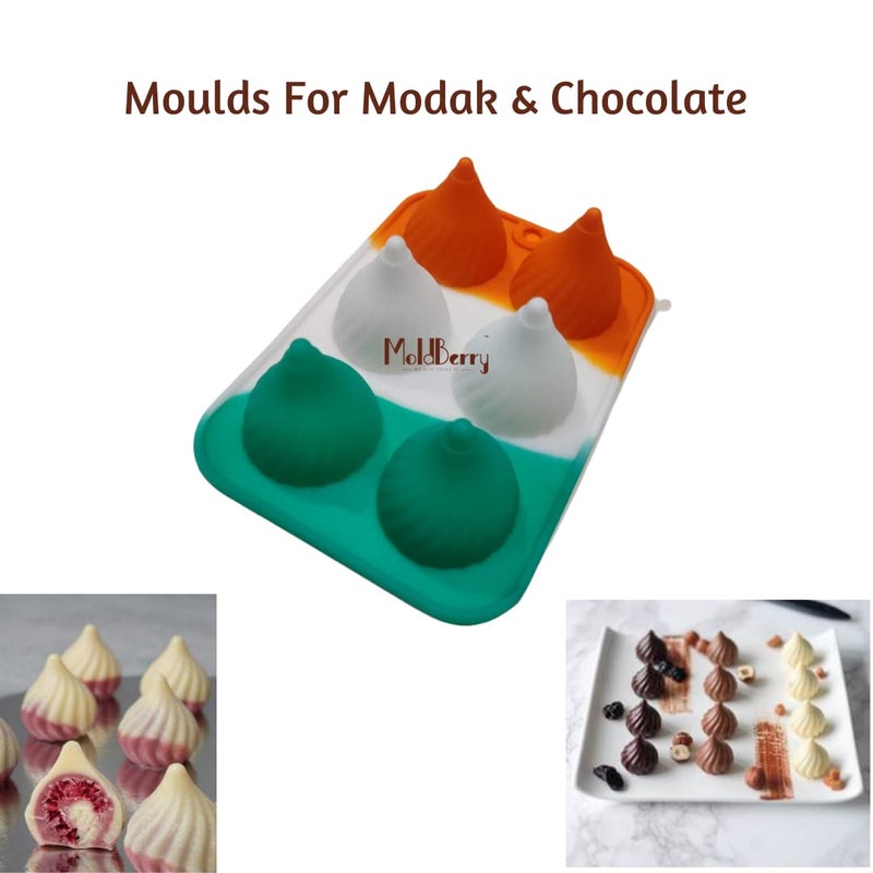 MoldBerry Silicone 6 Cavities Modak Shape Chocolates Mold Modak Filling Mould Cupcakes Decoration Cake Border Decorating for Ganesh Chaturthi Festival Theme Mold Pack of 2 Multicolor - Image 4