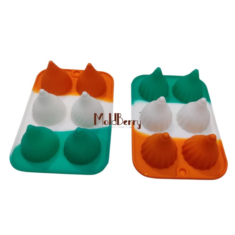 MoldBerry Silicone 6 Cavities Modak Shape Chocolates Mold Modak Filling Mould Cupcakes Decoration Cake Border Decorating for Ganesh Chaturthi Festival Theme Mold Pack of 2 Multicolor - Image 1