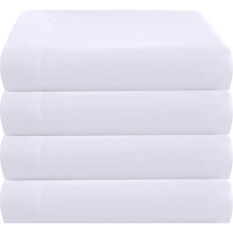 ZPECC Twin Flat Sheet Only 4 Pack Durable White Top Bed Sheets Hypoallergenic Soft Brushed Microfiber ColorCoded 66x96