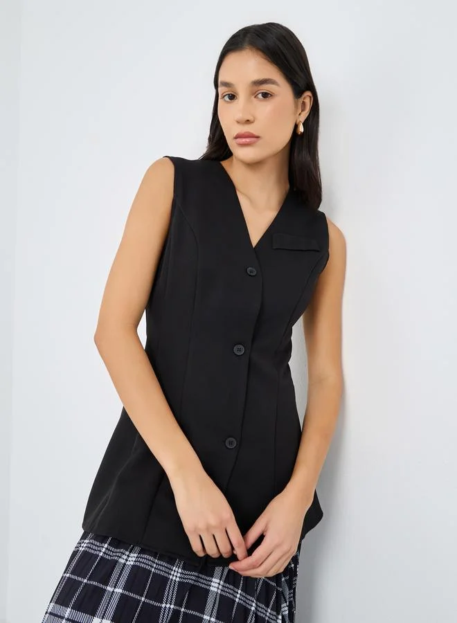 Styli Styli Solid V-Neck Sleeveless Waistcoat