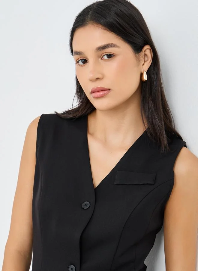 Styli Styli Solid V-Neck Sleeveless Waistcoat