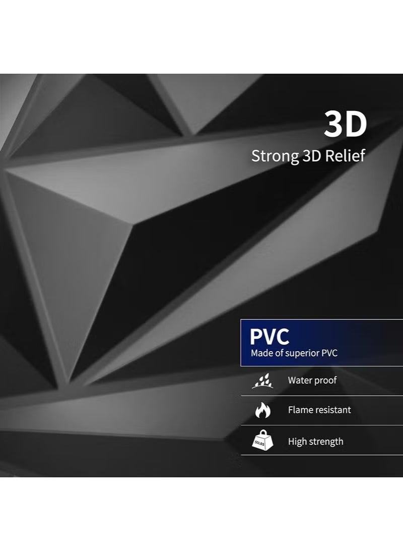 12 Pices 3D Wall Panel 3D Texture PVC Wallpaper Diamond Design Decorative Wall Cover For Living Room Lobby Bedroom Office Each PVC 30x30cm Black - Image 2