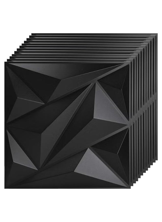 12 Pices 3D Wall Panel 3D Texture PVC Wallpaper Diamond Design Decorative Wall Cover For Living Room Lobby Bedroom Office Each PVC 30x30cm Black - Image 1