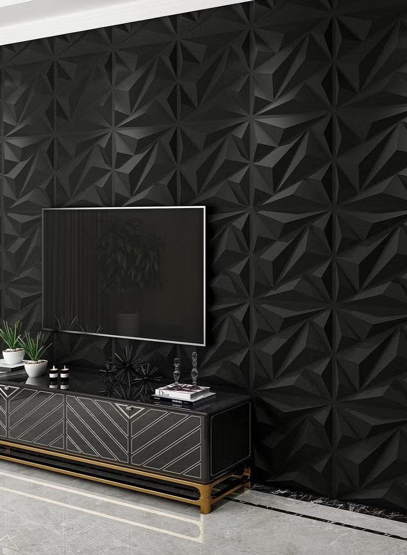 12 Pices 3D Wall Panel 3D Texture PVC Wallpaper Diamond Design Decorative Wall Cover For Living Room Lobby Bedroom Office Each PVC 30x30cm Black - Image 3