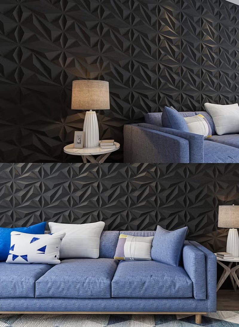 12 Pices 3D Wall Panel 3D Texture PVC Wallpaper Diamond Design Decorative Wall Cover For Living Room Lobby Bedroom Office Each PVC 30x30cm Black - Image 4