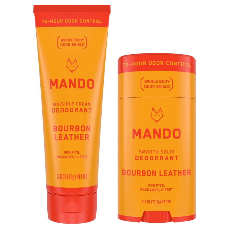 Mando Bourbon Leather Body Deodorant - 72 Hour Odor Control, Aluminum Free, Baking Soda Free - 3.0 Oz Tube and 2.6 Oz Solid Stick - Image 1