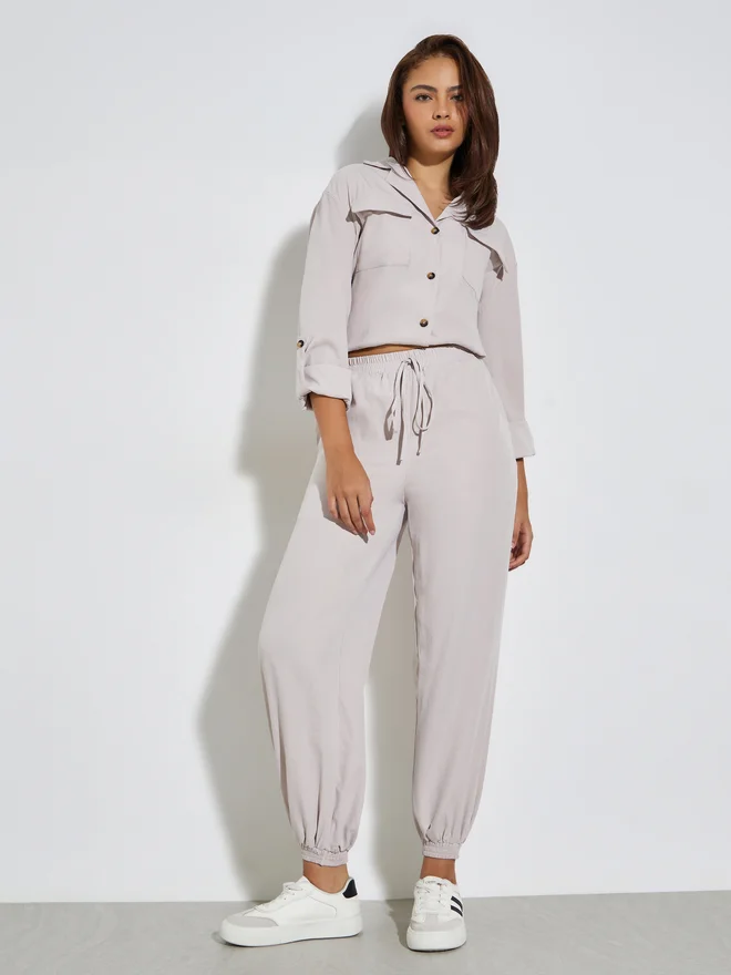 Styli Grey Roll-Up Sleeve Shirt and Joggers Set