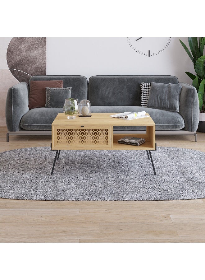 Mourah Home Naive Coffee Table Centre Table for Living Room Office Industrial Sofe Table with Metal Legs Versatile Design| for Small Spaces Living Room| 50x60x103 CM - Oak- 2 Years Warranty - Image 1