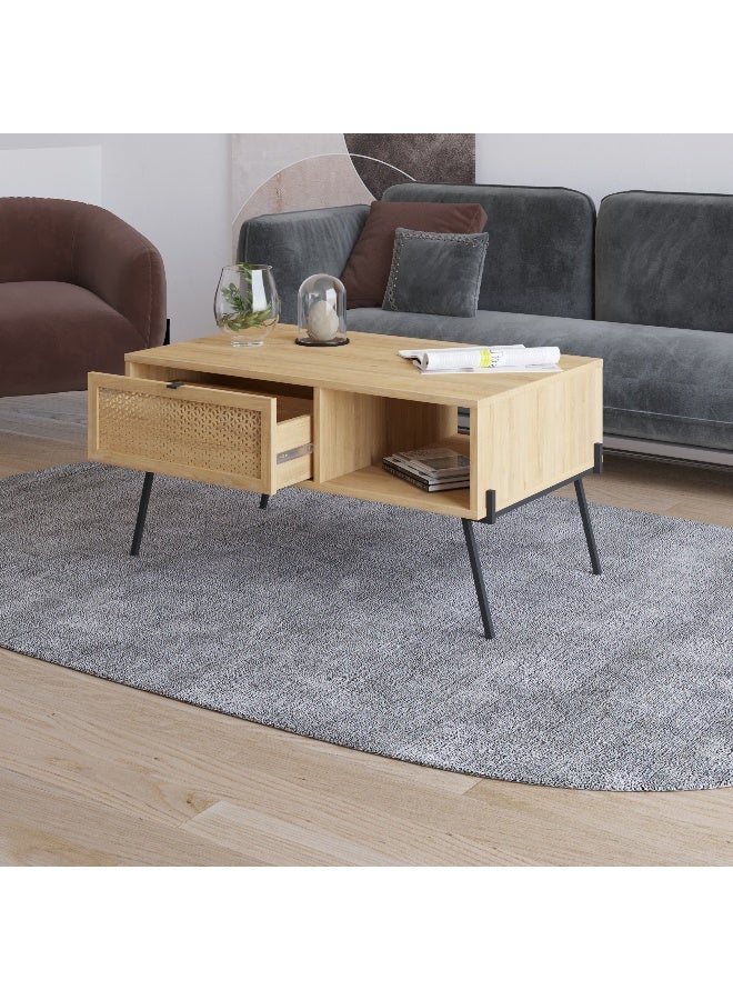 Mourah Home Naive Coffee Table Centre Table for Living Room Office Industrial Sofe Table with Metal Legs Versatile Design| for Small Spaces Living Room| 50x60x103 CM - Oak- 2 Years Warranty - Image 3